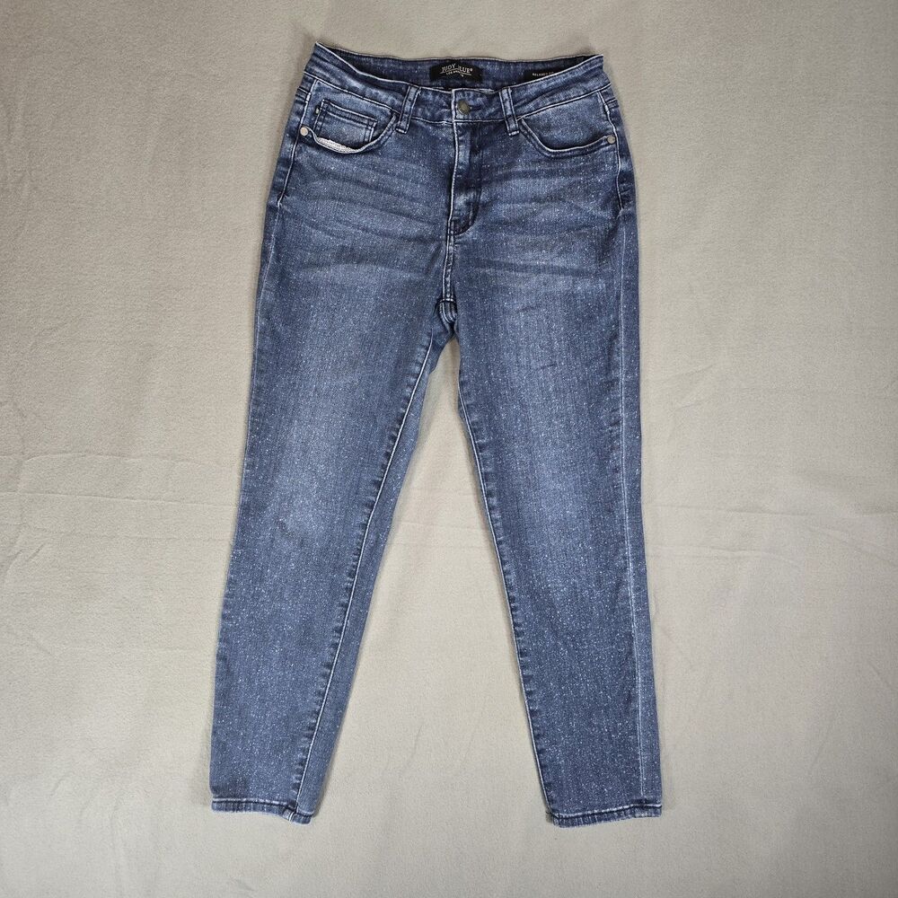 Judy Blue Jeans Womens 9/29 Blue Relaxed Fit Mid Rise Bleach Splattered 88226